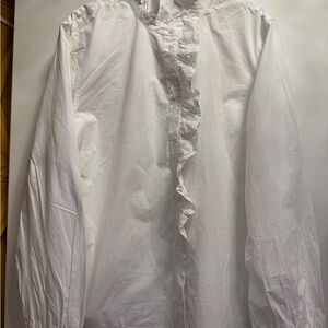 J. Crew White Cotton Blouse with Ruffle Detail